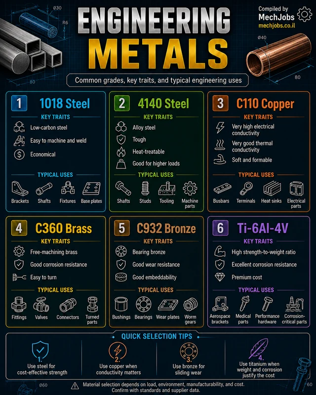 Common Engineering Metals — Grades, Traits & Typical Uses