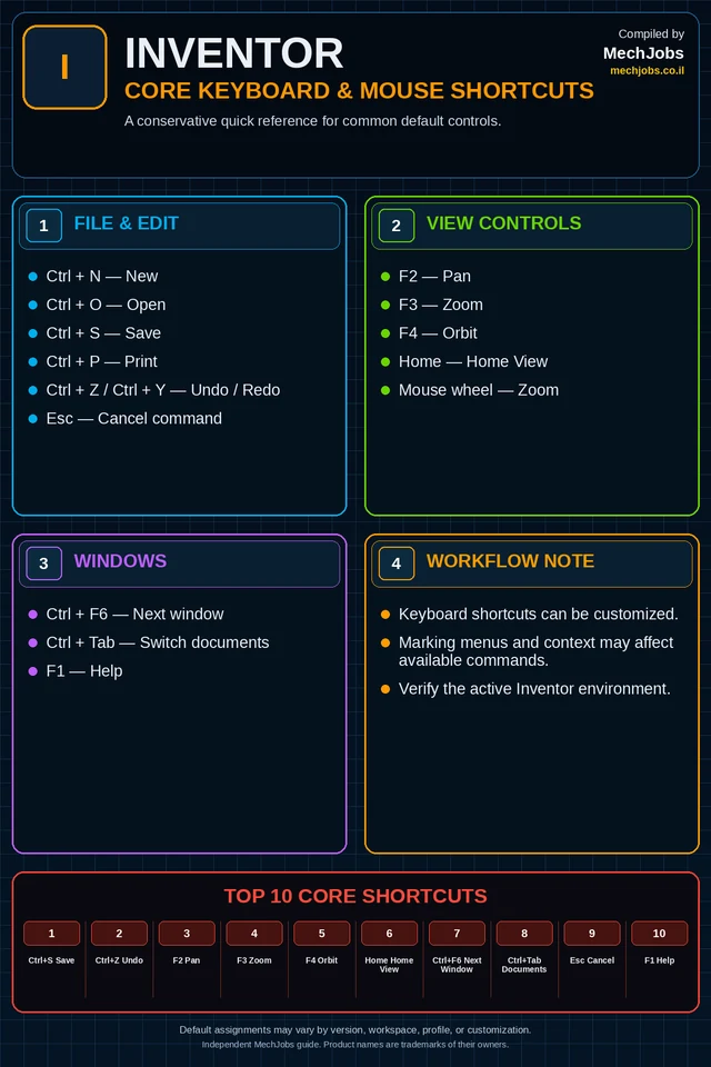 Inventor — Keyboard Shortcuts
