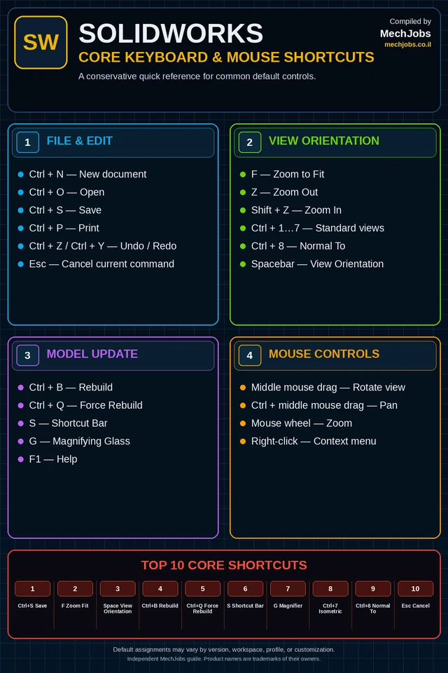 SOLIDWORKS — Keyboard Shortcuts